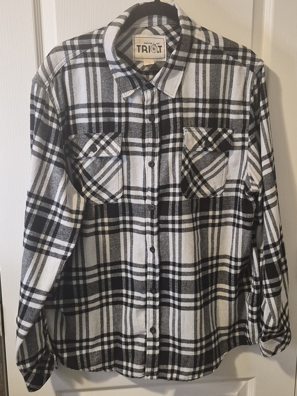 House Of Triot Window Pane Plaid Black White Plaid Flannel Shirt Cozy Lagenlook